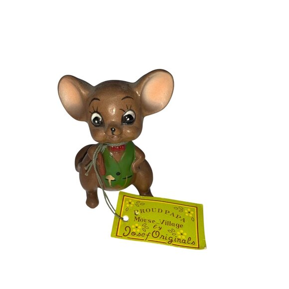 Vintage Josef Originals Mouse Village Figurine Proud Papa Kitsch MCM - Picture 2 of 7